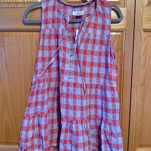 Anthropologie Pilcro & the Letterpress Neve tiered blouse in a red and blue gi